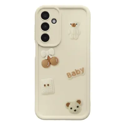 Ovitek za Galaxy A26 s 3D Kawaii Medvedki in Dvignjenim Robom, Bež