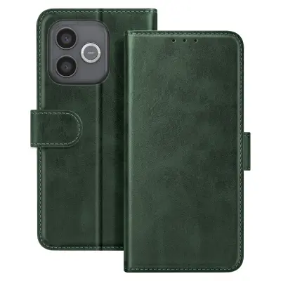 Etui Honor 600 Lite z usnjenim učinkom, s prostorom kartice in funkcijo stojala, Temno zelena