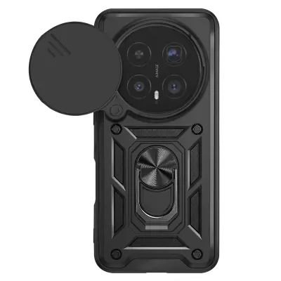 Mayaxess, Prstanasti etui za Honor Magic 8 Pro z drsnim pokrovčkom kamere antišok, Črna