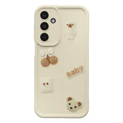 Ovitek za Galaxy A16 s 3D Kawaii Medvedki in Dvignjenim Robom, Bež
