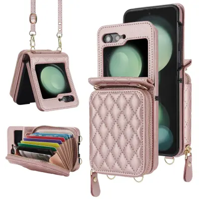 Eleganten etui za denarnico v rožnato zlati barvi za Samsung Galaxy Z Flip 4