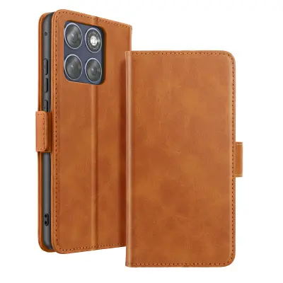 Preklopna Torbica za Motorola Edge 70 Fusion s Patina Efektom in Stojalom, Rjava
