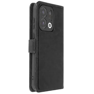 Preklopni Ovitek za Oppo Find X9 Učinek Vintage Usnja s Stojalom in Prostorom za Kartice, Črna