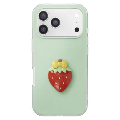 Ovitak za iPhone 17 Pro s 3D motivi jagode, Zelena