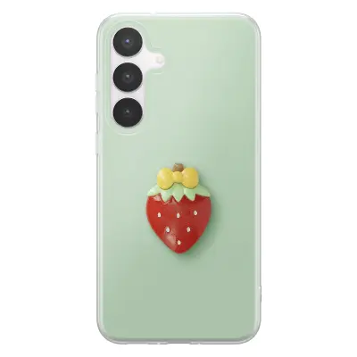 Ovitek za Galaxy S25 FE s 3D motivom jagode in dvignjenim robom, Zelena