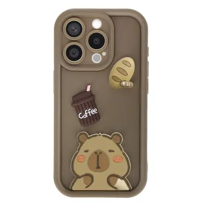 Ovitak za iPhone 15 Pro s 3D motivi Capybara, Rjava