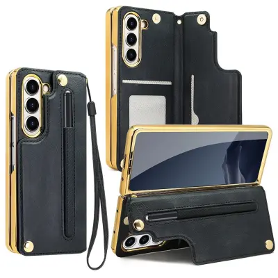 PU Leather Wallet Case compatible with Samsung Z Fold7 — S Pen Holder, Shockproof Card Slot, Kickstand