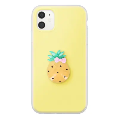 Ovitek za iPhone 11 s 3D motivom ananasa in dvignjenim robom, Rumena