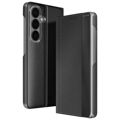 Preklopni etui za Galaxy S26 ultra tanek dvo-materialni z video stojalom, Črna