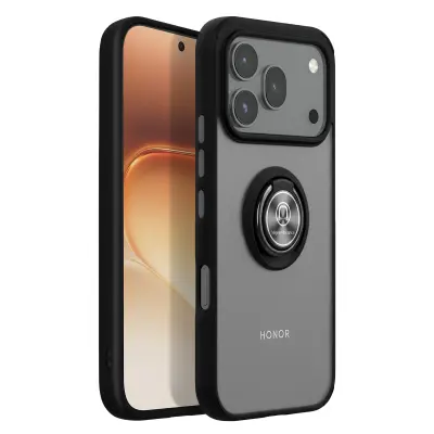 Ovitek za Honor 600 / 600 Pro z obročem za stojalo in magnetnim pritrditvijo, Črna