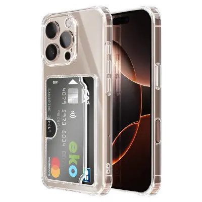 Ovitek za iPhone 16 Pro Max – vgrajen žep za kartice in ojačani vogali, Prozorna