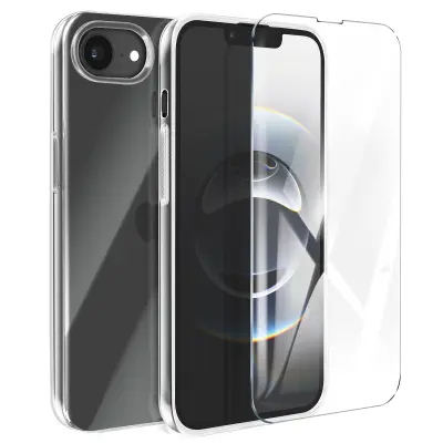 Komplet ovitek za iPhone 17e silikonski s kaljenem steklom 9H, Prozorna