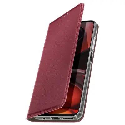 Preklopna torbica za Moto G17 – predali za kartice in video stojalo, Bordo