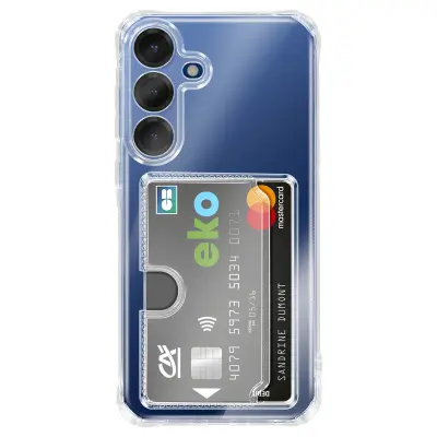 Ovitek za Galaxy S25 Plus z vgrajenim žepkom za kartice in ojačanimi vogali, Prozorna