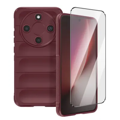 Zaščita in kaljeno steklo za Honor Magic 8 Lite mehka antišok ojačana, Bordo