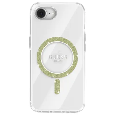 Guess, MagSafe antišok etui za iPhone 17e serija IML Glitter Circle, Prozorna