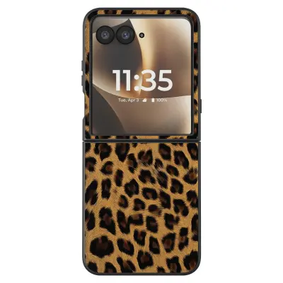 Ovitek Leopard za Motorola Razr 70 Ultra in Razr 60 Ultra Preklopna Zaščita, Svetlo rjava