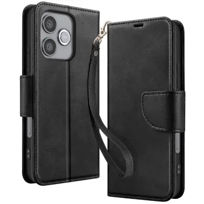 Etui za denarnico za Honor 600 Lite v retro slogu s podporo, Črna