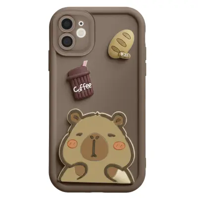 Ovitak za iPhone 11 s 3D motivi Capybara, Rjava