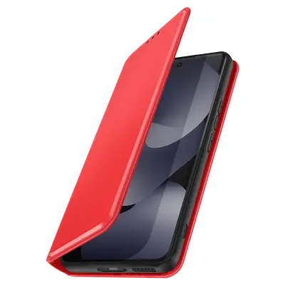Preklopna torbica za Redmi Note 15 5G/4G – predali za kartice in stojalo, Rdeča