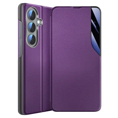 Preklopni etui za Galaxy S26 dvo-materilana zasnova s funkcijo stojala, Vijolična