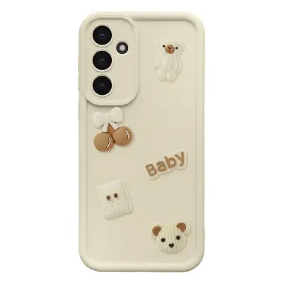 Ovitek za Galaxy S25 FE s 3D Kawaii Medvedki in Dvignjenim Robom, Bež