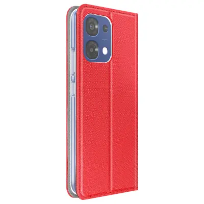 Torbica za Oppo A6 Pro Rebrasta tekstura s funkcijo stojala in imetnikom kartic, Rdeča