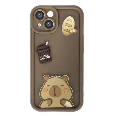 Ovitak za iPhone 14 s 3D motivi Capybara, Rjava