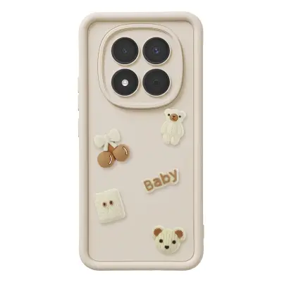 Ovitek za Redmi Note 15 Pro 5G s 3D Kawaii Medvedki in Dvignjenim Robom, Bež