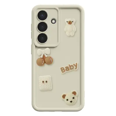 Ovitek za Galaxy S26 s 3D Kawaii Medvedki in Dvignjenim Robom, Bež