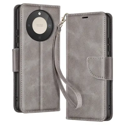 Denarnica ovitek za Honor Magic 8 Lite retro slog s stojalom, Siva