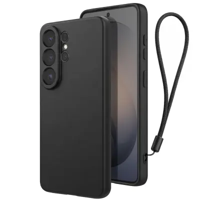 Ovitek za Galaxy S26 Ultra mat zaključek z dvignjenimi robovi in paščkom, Črna