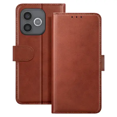Etui Honor 600 Lite z usnjenim učinkom, s prostorom kartice in funkcijo stojala, Rjava