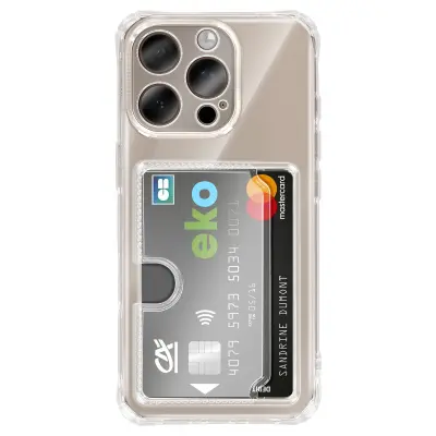 Ovitek za iPhone 16 Pro – vgrajen žep za kartice in ojačani vogali, Prozorna