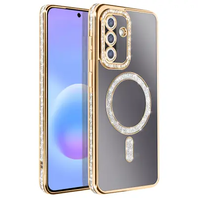 Ovitek za Galaxy A57 Združljiv s polnjenjem Qi z diamantnim Strass robom, Rumena