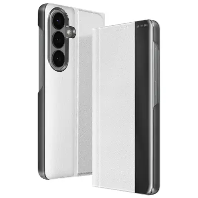 Preklopni etui za Galaxy S26 ultra tanek dvo-materialni z video stojalom, Srebrna
