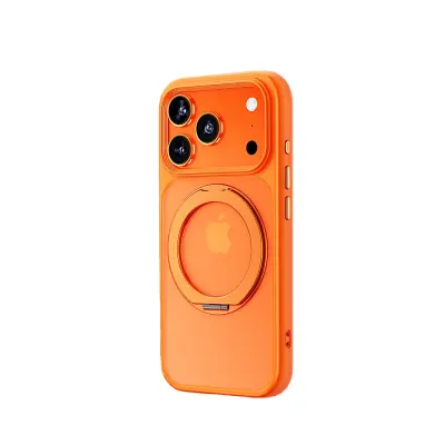 Oranžen etui z zaščito proti padcem in 360° stojalom za iPhone 17 Pro