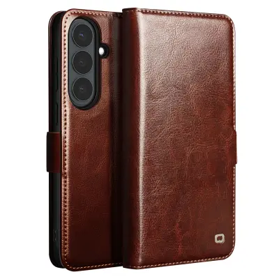 Qialino, Vintage denarnica etui Galaxy S26 z video stojalom, Rjava