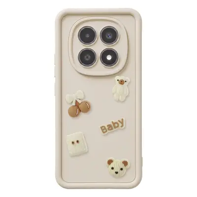 Ovitek za Redmi Note 15 s 3D Kawaii Medvedki in Dvignjenim Robom, Bež