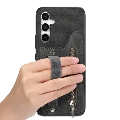 Združljivo ohišje iz črnega PU usnja za Samsung Galaxy S23 FE z režami za kartice in stojalom