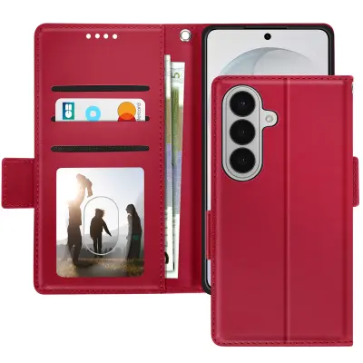 Denarnica za Galaxy S26 efekt šivanega usnja s paščkom, Bordo