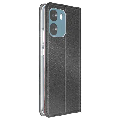 Torbica za Oppo A6 Rebrasta tekstura s funkcijo stojala in imetnikom kartic, Črna