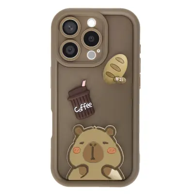 Ovitak za iPhone 16 Pro s 3D motivi Capybara, Rjava