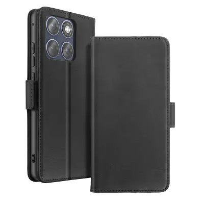 Preklopna Torbica za Motorola Edge 70 Fusion s Patina Efektom in Stojalom, Črna