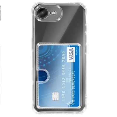 Etui za iPhone 17e z vgrajenim držalom za kartice in okrepljeni kotički, Prozorna