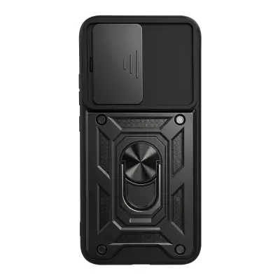 Ovitak za Oppo A6 Pro s Obročem za Stojalo in Drsnim Pokrovom Kamere, Črna