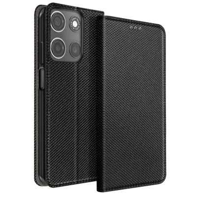 Torbica s črtastim učinkom za Moto G17 – predal za kartice in stojalo, Črna