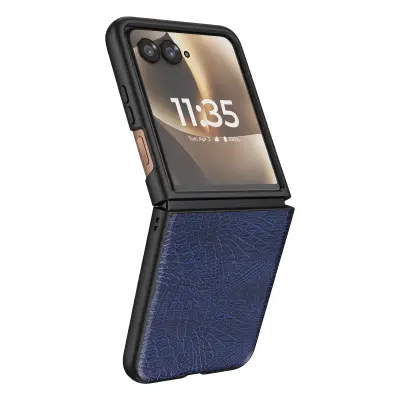 Ovitek za Motorola Razr 70 Ultra Videz Usnja Krokodil Odprt Zaslon, Modra