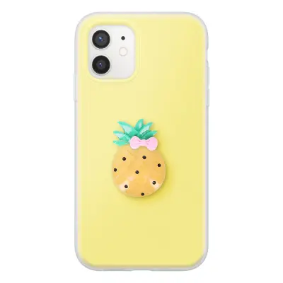 Ovitek za iPhone 12 / 12 Pro s 3D motivom ananasa in dvignjenim robom, Rumena