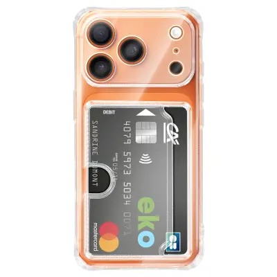 Ovitek za iPhone 17 Pro – vgrajen žep za kartice in ojačani vogali, Prozorna